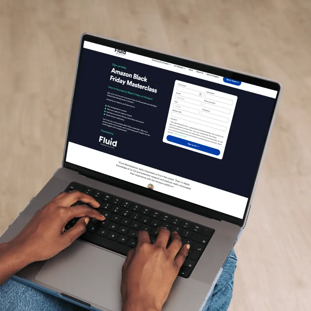 laptop with landing page for Amazon Black Friday Masterclass