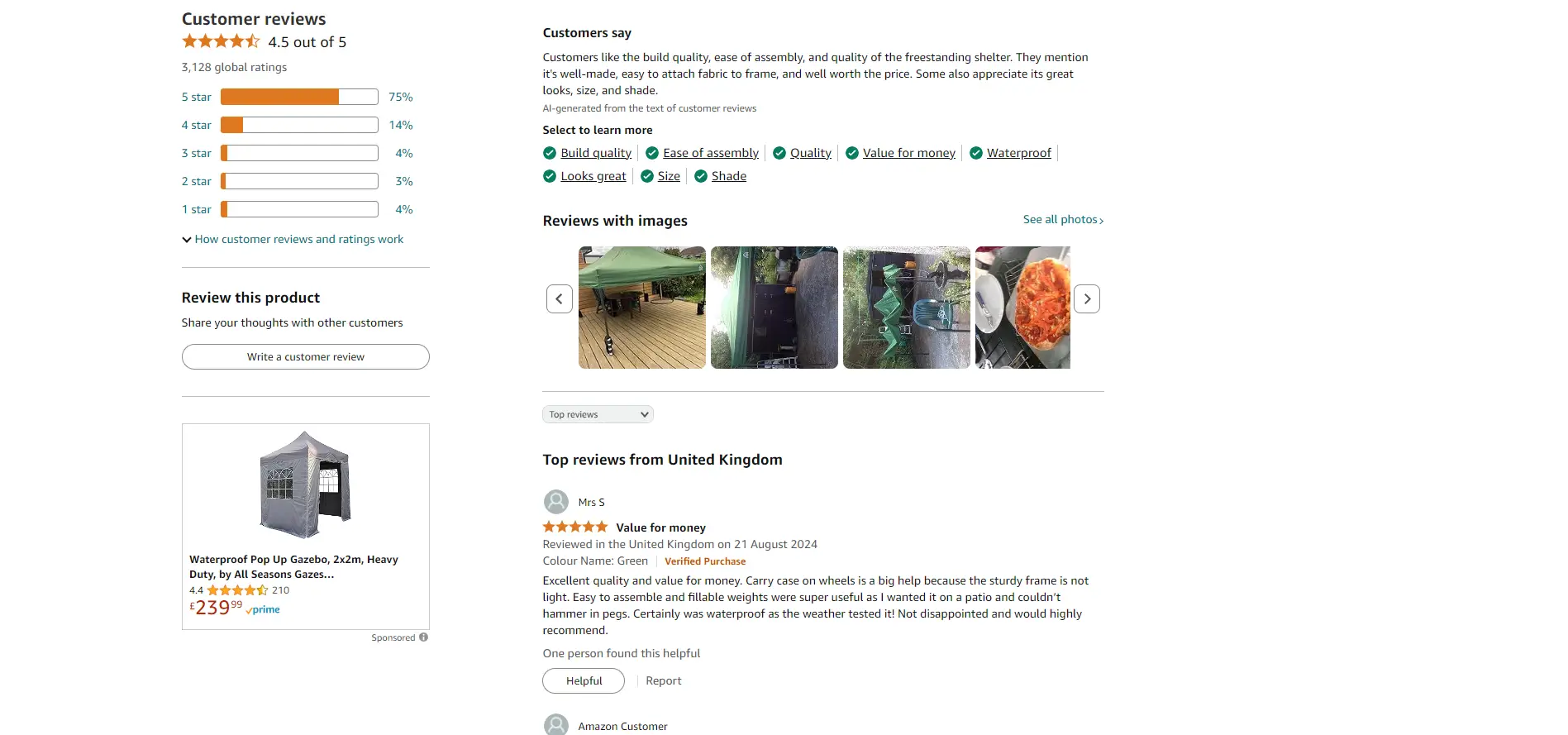 customer reviews for All Seasons Gazebos